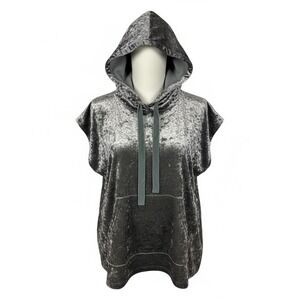 She + Sky Crushed Velvet Short Sleeve Hoodie Charcoal Gray Size M Loungewear